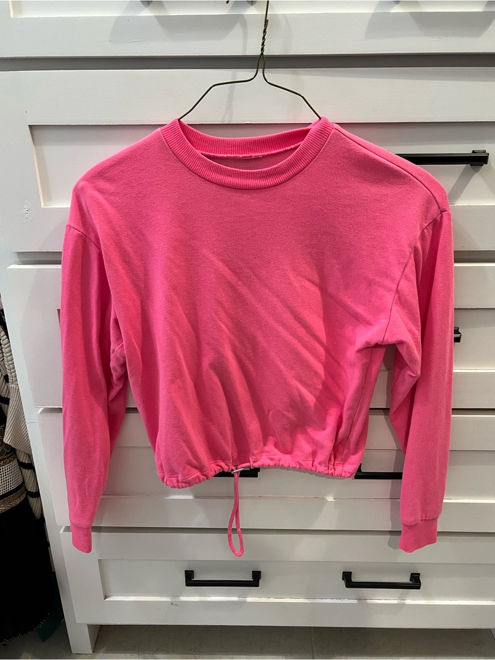 Cropped Hot Pink Drawstring Sweatshirt
